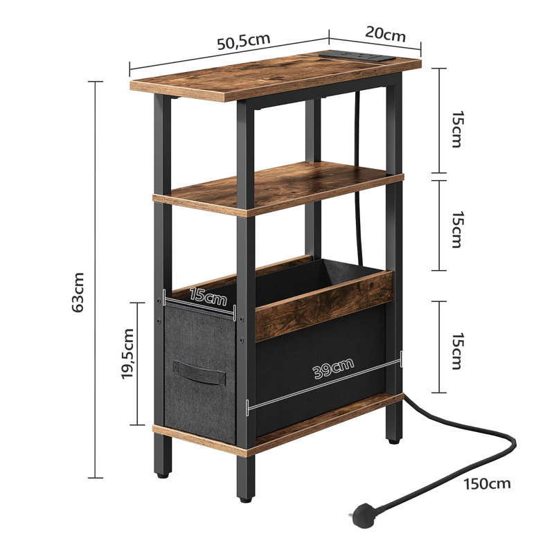 Side Table with Storage, Black, Rustic Brown