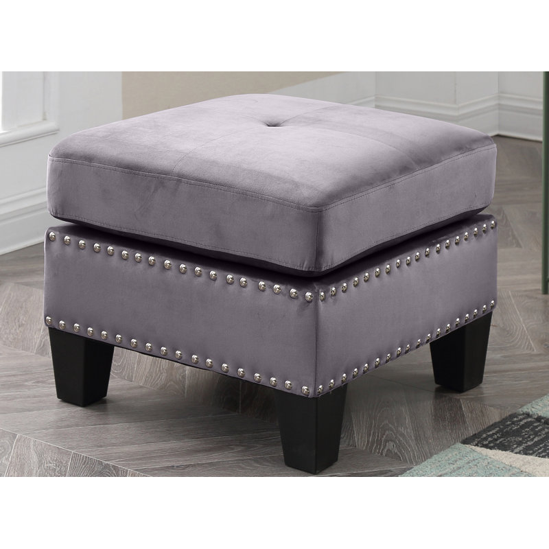 Nawrocki Velvet Ottoman, Grey