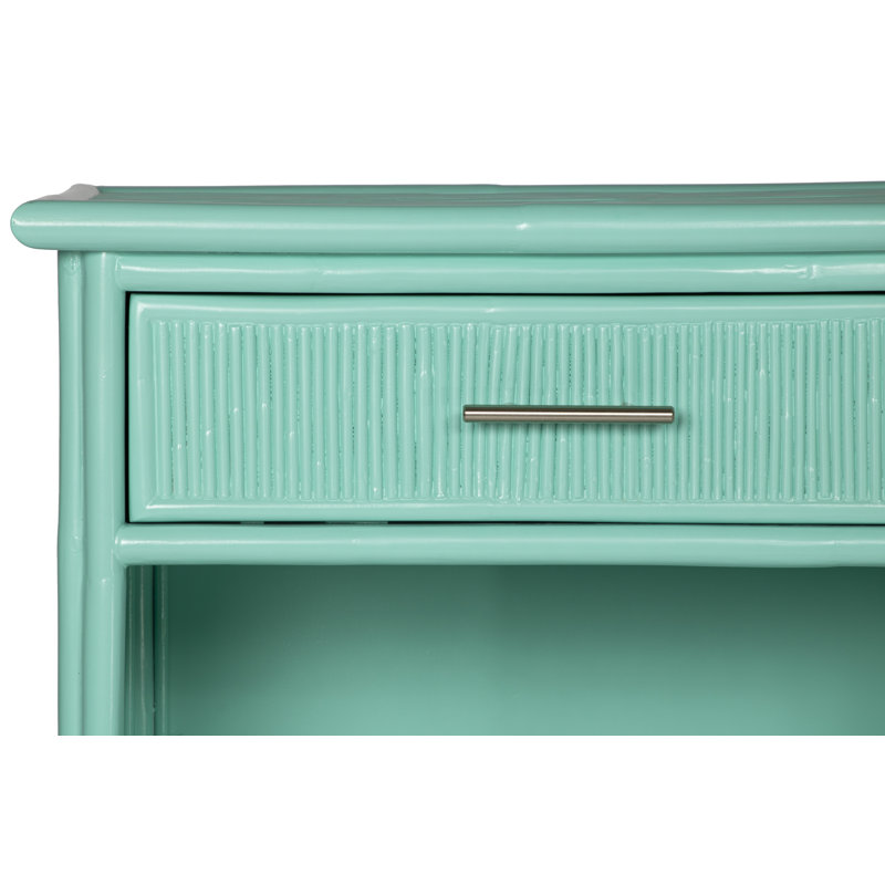1 - Drawer Rattan Nightstand, Turquoise