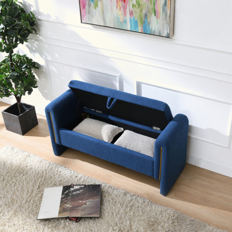 Banc rembourré avec accoudoirs et rangement, Marine