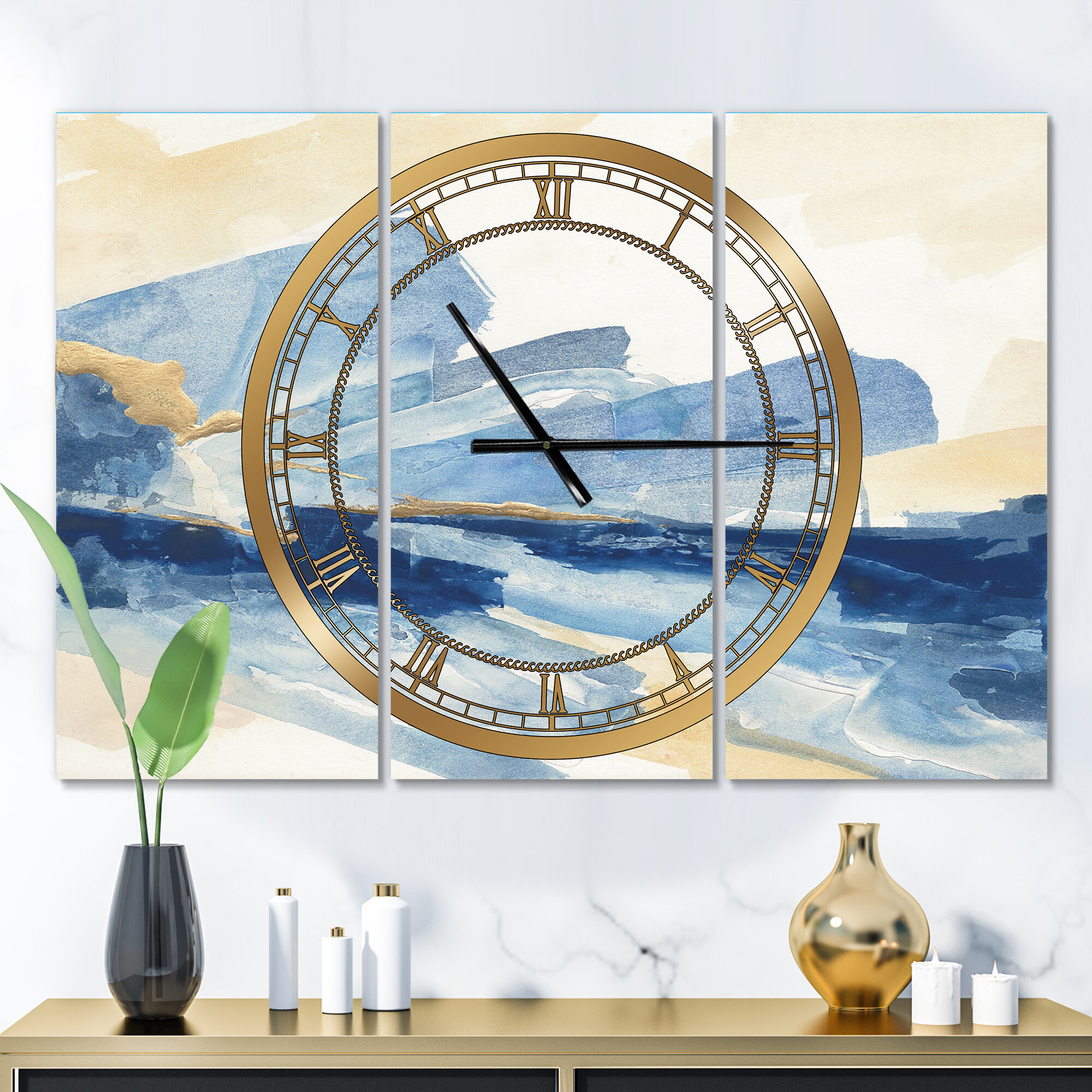 East Urban Home Metallic Gold Indigo I - Modern wall clock | Wayfair