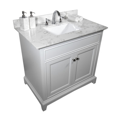 31" Marble Vanity Top With Ceramic Undermount Sink And Back Splash, Easy Installation, Creates A Beautiful Bathroom In White Stone, Rectangle Fits 30-In W Cabinet, Elegant & Stylish Design