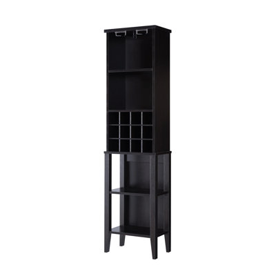 Wooden Wine Bottle Rack Metal Wine Glass Rack Four Shelves Red Cocoa Color Espresso by Red Barrel Studio