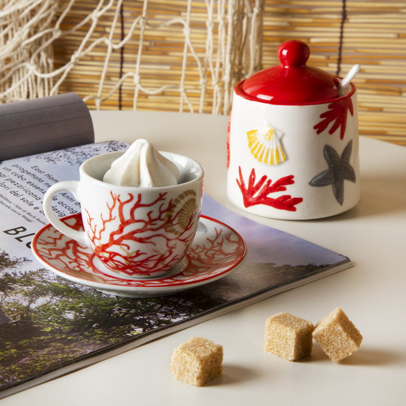 Coral Porcelain Espresso Cup and Saucer