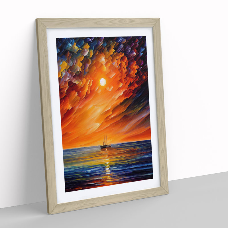 Boats Under The Sunset No.2 - Framed Print, 46cm H x 34cm W x 2cm D, Oak