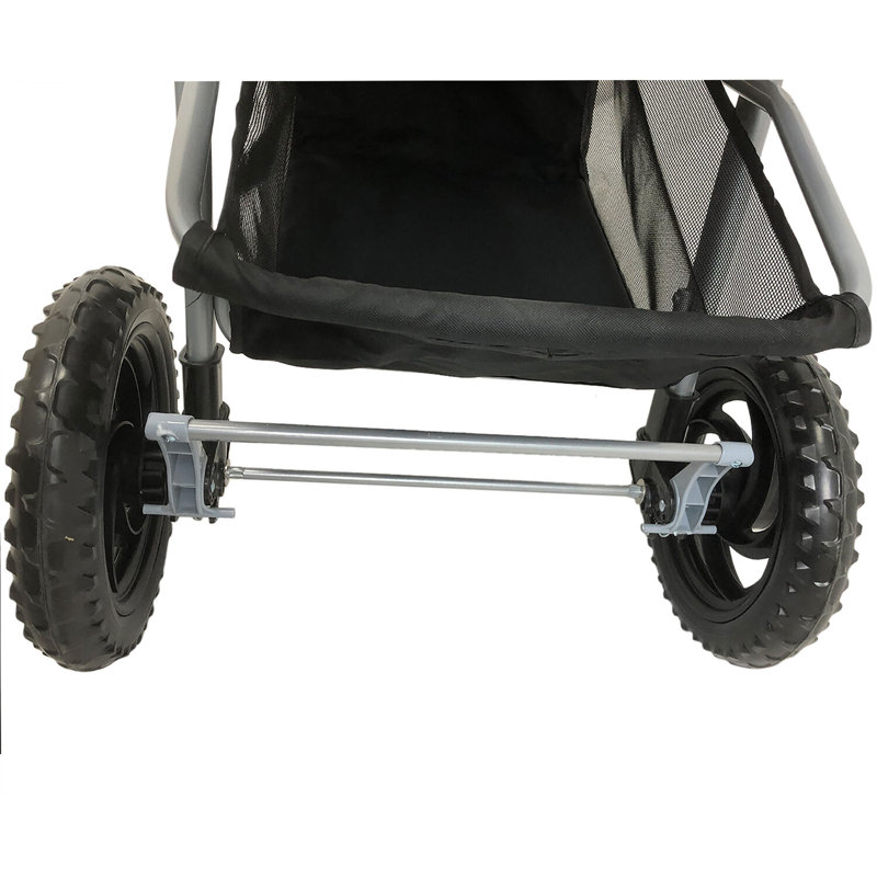 Tan 3-Wheel Jogging Pet Stroller with Storage Basket