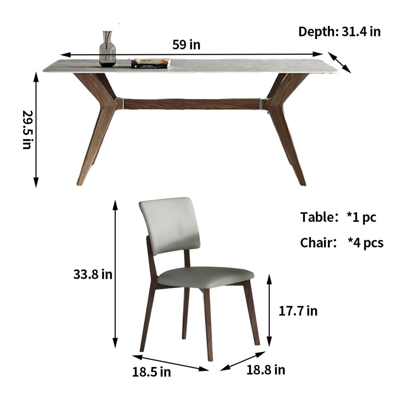 Ensemble de salle à manger rectangulaire et chaises Minimal Light Luxury, H 29,5 po x L 59 po x l 31,4 po