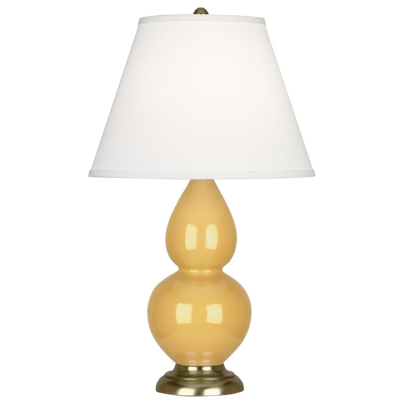 Small Double Gourd Ceramic Table Lamp, Sunset Yellow/Antique Brass