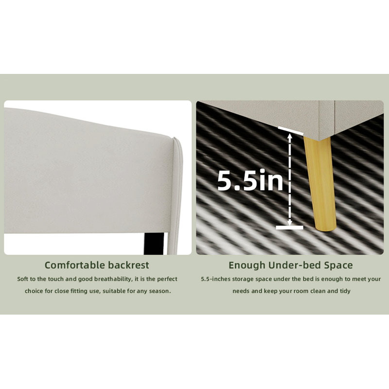 Upholstered Bed For Bedroom, Beige, Lit double