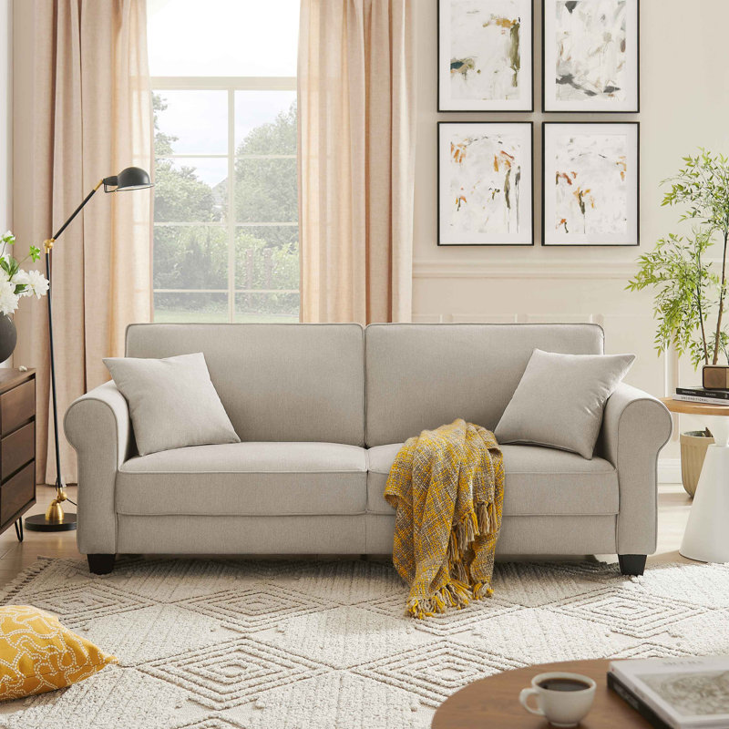 Reva 218.9Cm Rolled Arms Sofa, Off White Linen Blend