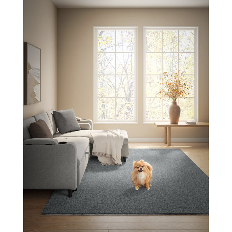 Solid Colour Machine Tufted Shag Area Rug, Dove Grey, Rectangle 80 x 150cm