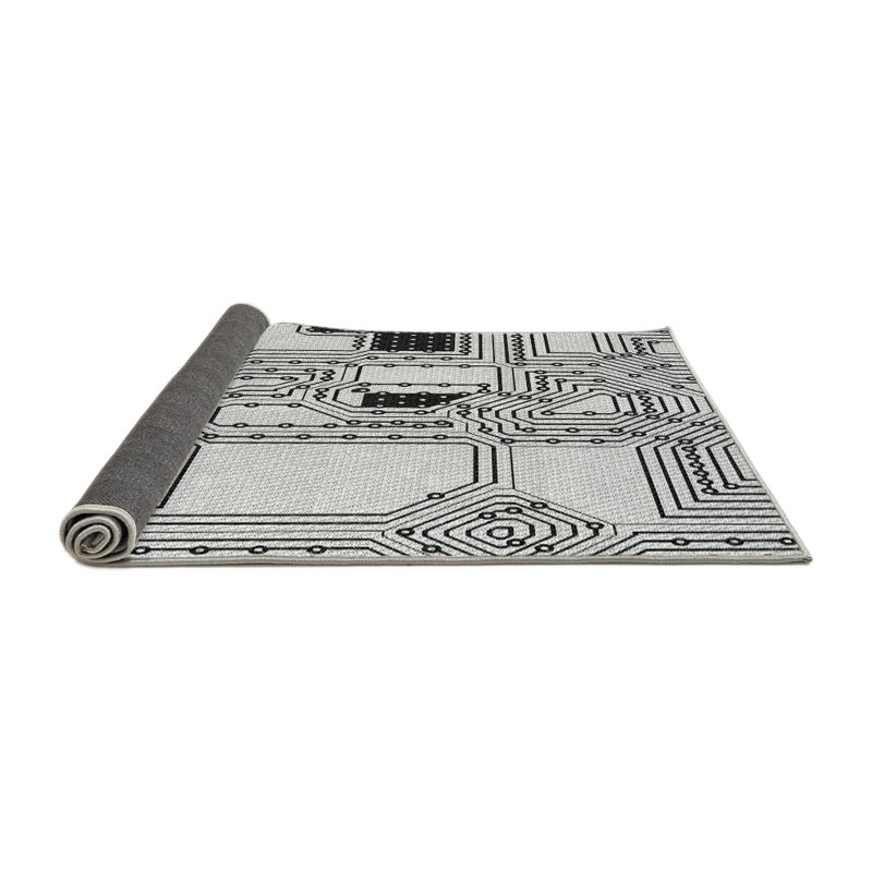 Tapis blanc/noir à motifs, Rond 6 pi