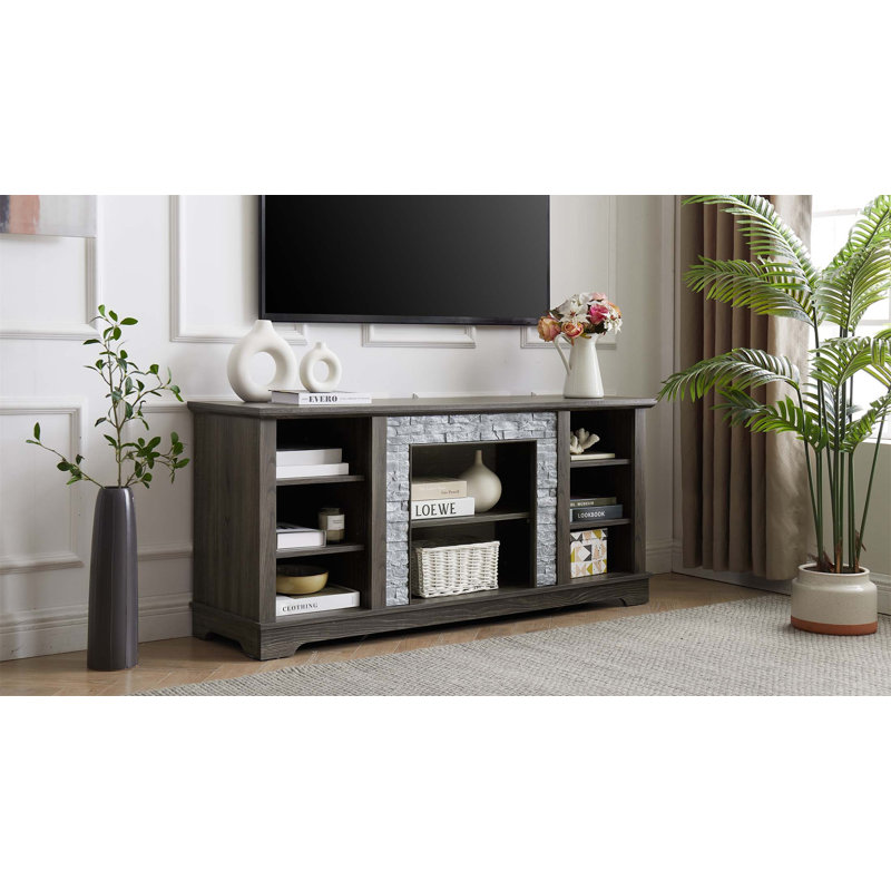 Meuble télé Mantel Stone, H 26,06 po x L 58,31 po x l 15,39 po, Gris