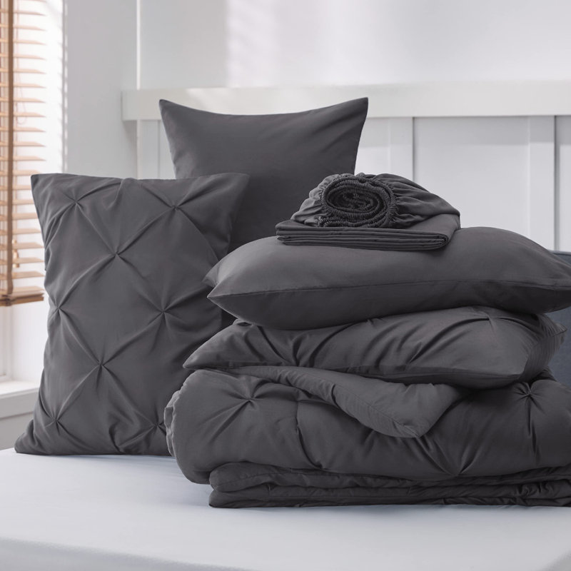 Ensembles de plis pincés Pintuck (ensemble de 5 ou 7), 89 g / m², Grand lit, Ombre silencieuse