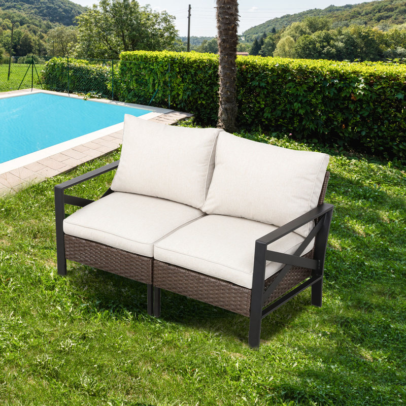 Outdoor 2-piece Loveseat With Beige Cushions