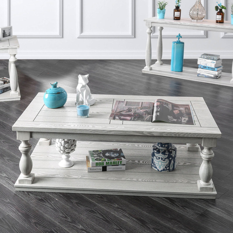 Coffee Table Open Bottom Shelf Plank Style Table Top
