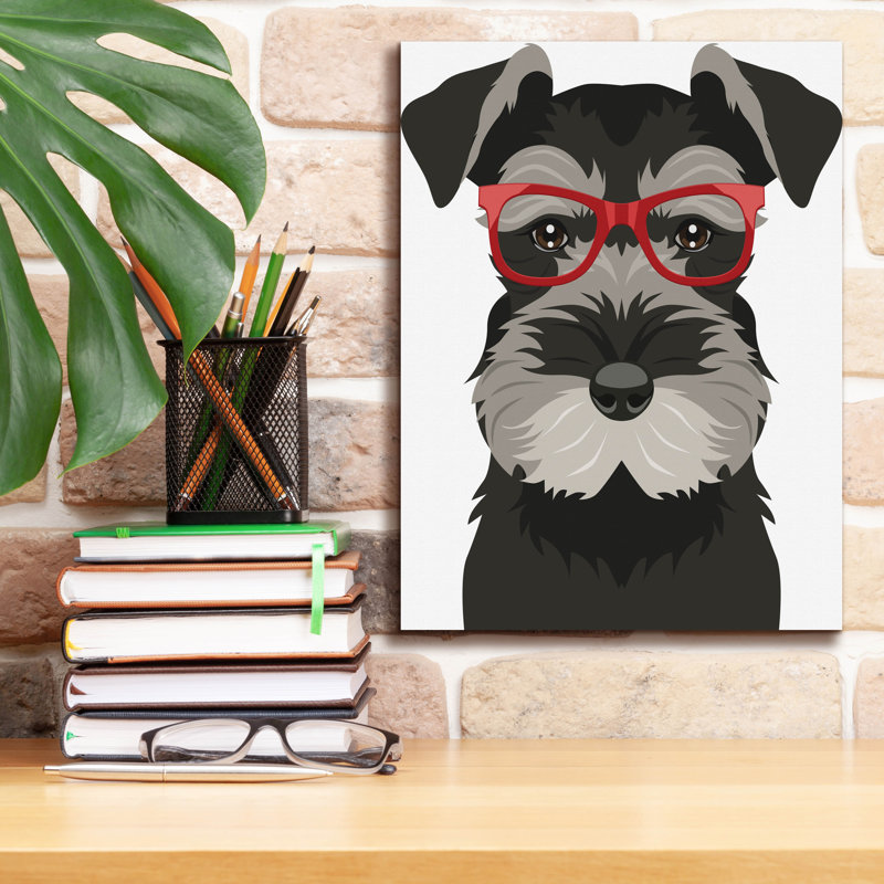 «Miniature Schnauzer Porter des lunettes Hipster» par Furbaby Affiliates, art mural sur toile, H 16 po x l 12 po x P 0,75 po