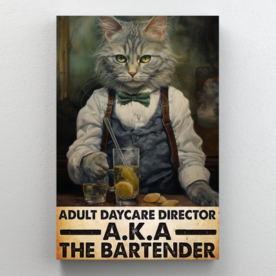 Chat, barman sur toile, impression