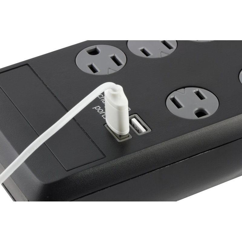 GE 6-ft 10-Outlet 2-USB-A Surge Protector, 3000J, Black, 13476