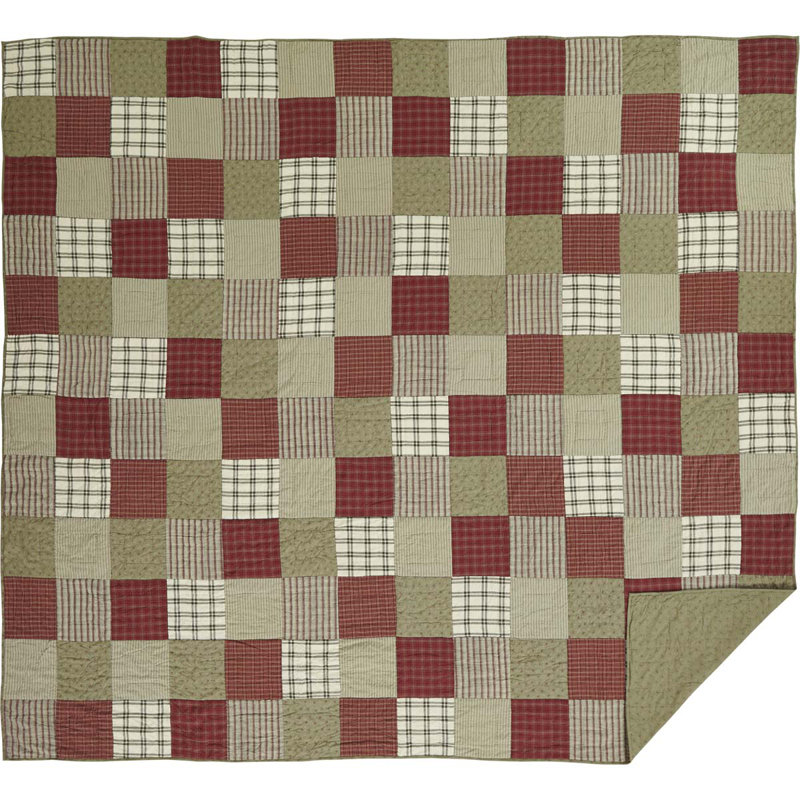 Reversible Red Cotton King Quilt with Sage Green Backing