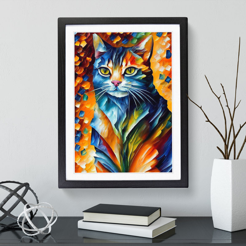 Cat Portrait No.5 - Framed Print, Black, 64cm H x 46cm W x 2cm D