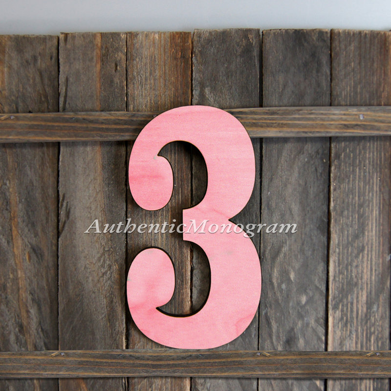 Suspension murale numéro de lettre monogramme, 3, Rose