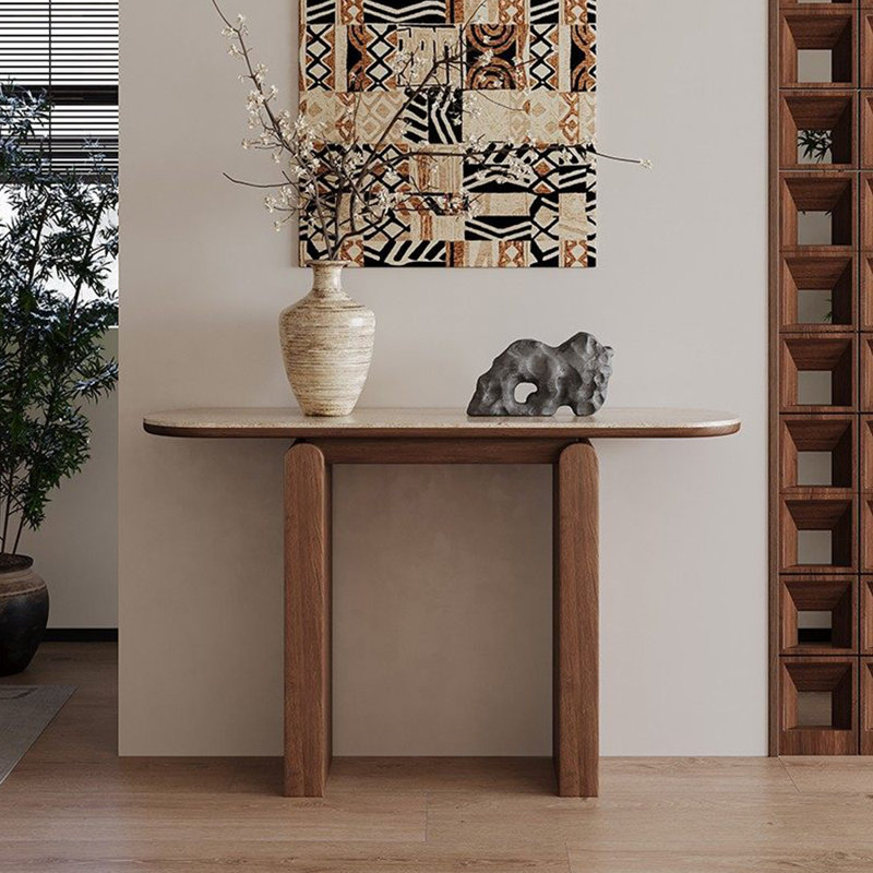 Console en pierre frittée de style médiéval, Brun, H 33,4 po x l 47,2 po x P 13,7 po