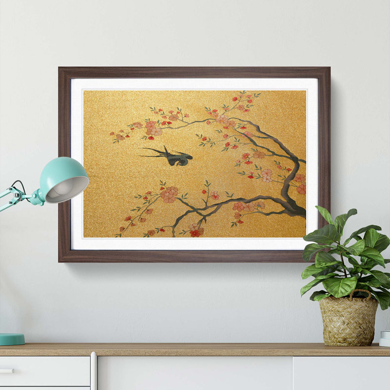 Flying Bird by Cui Bai - Picture Frame Painting Print, 27cm H x 36cm W x 2cm D, Walnut Framed