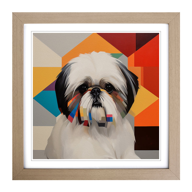 Shih Tzu Bauhaus No.2 - Single Picture Frame Print on Wood, Oak