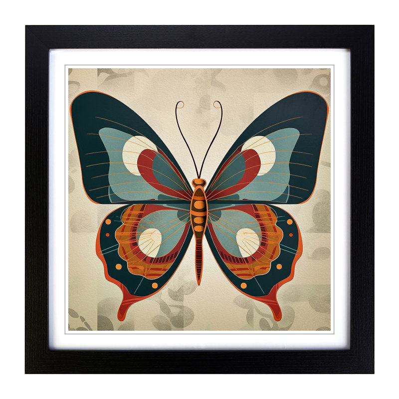 Butterfly Mid Century - Framed Print, Black