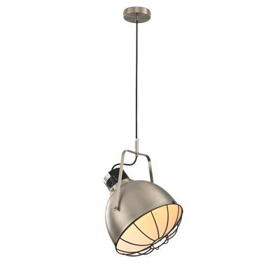 Luminaire suspendu industriel en forme de dôme à 1 lumière avec tête de lampe réglable en nickel brossé