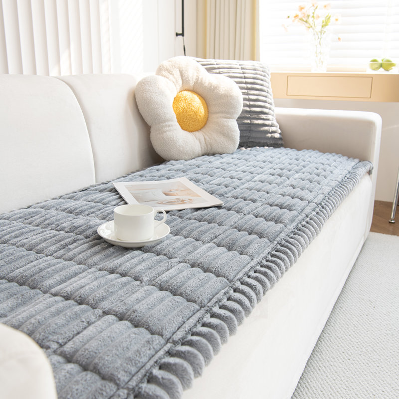 Housse pour canapé en velours côtelé doux, Velours côtelé gris pâle, H 1,2 po x l 82,7 po x P 35,4 po