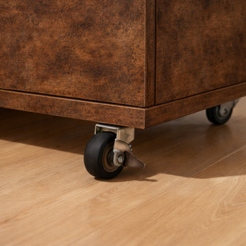 Dark Brown 5-Drawer Dresser On Wheels, Brun rustique