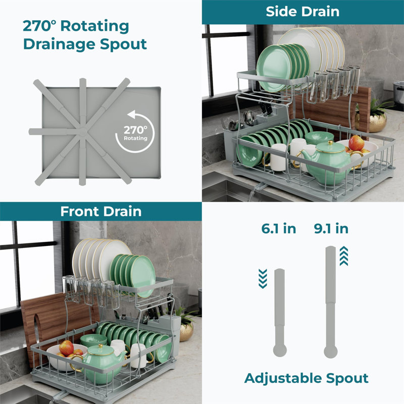 Adjustable Stainless Steel Dish Rack, Grey