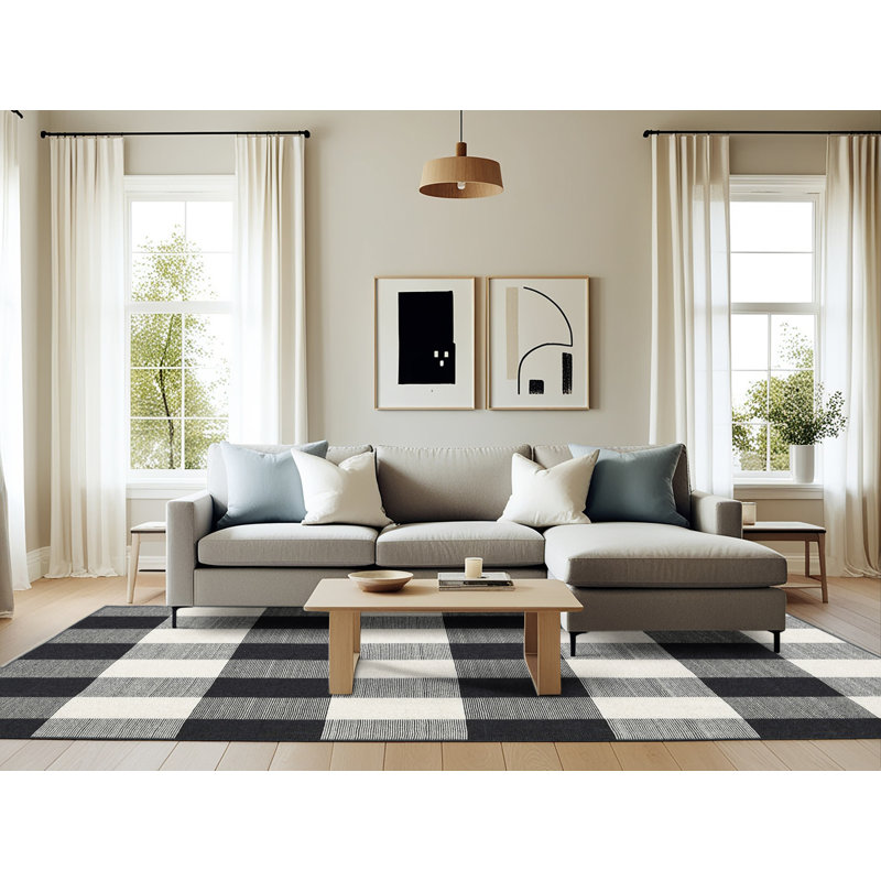 Tapis noir/gris zone contemporaine, Rectangle 6 pi x 9 pi