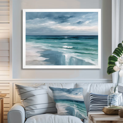 Vagues côtières dans des tons bleus et blancs - art sur toile côtier, art mural blanc côtier