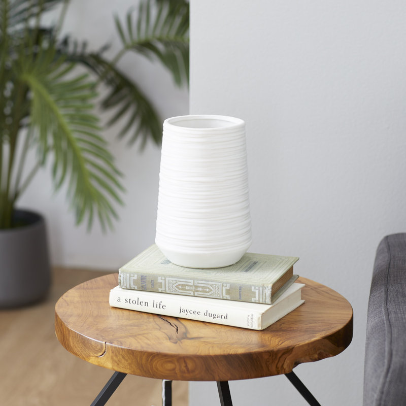 Alette Ribbed Porcelain Ceramic Decorative Vase, 7" H