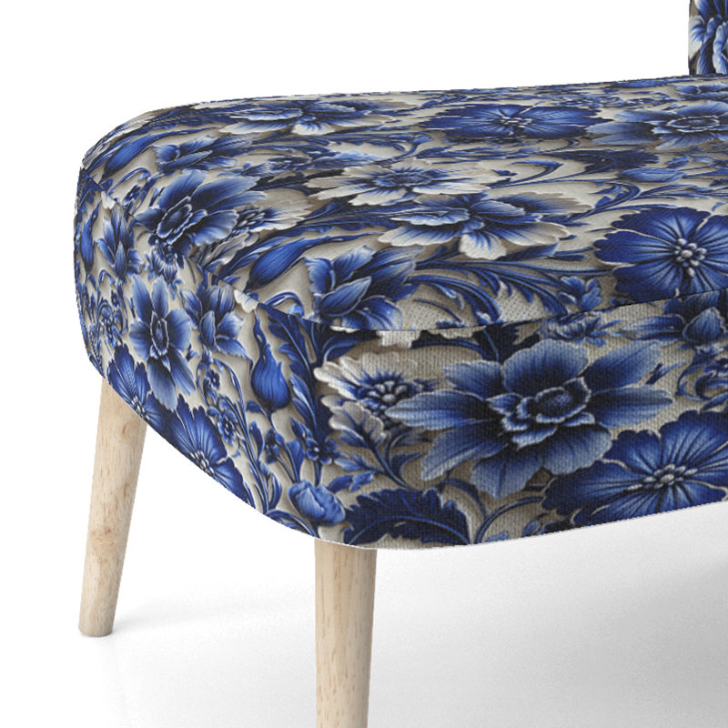 Chaise d'appoint rembourrée Cottage A, Motif victorien néo-gothique bleu cobalt I