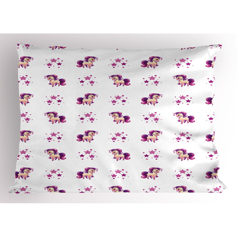 Ambesonne Unicorn Pillow Sham 2 Pack Horse Little Pony Unicorn Violet and White