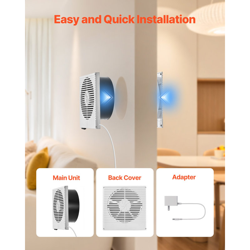Ventilateur d'une pièce à l'autre de 7,5 pouces, ventilateur mural avec moteur à courant alternatif et vent réglable bidirectionnel, ventilation silencieuse de 180 pi³ / min pour la cuisine, le salon et la salle de lavage, atelier