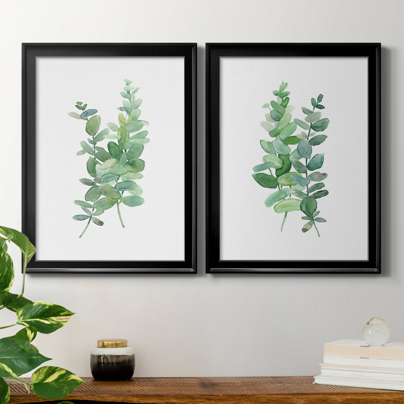 Eucalyptus I - Ensemble de 2 peintures sur toiles, H 18,5 po x l 49 po x P 1,5 po, Toile avec cadre noir