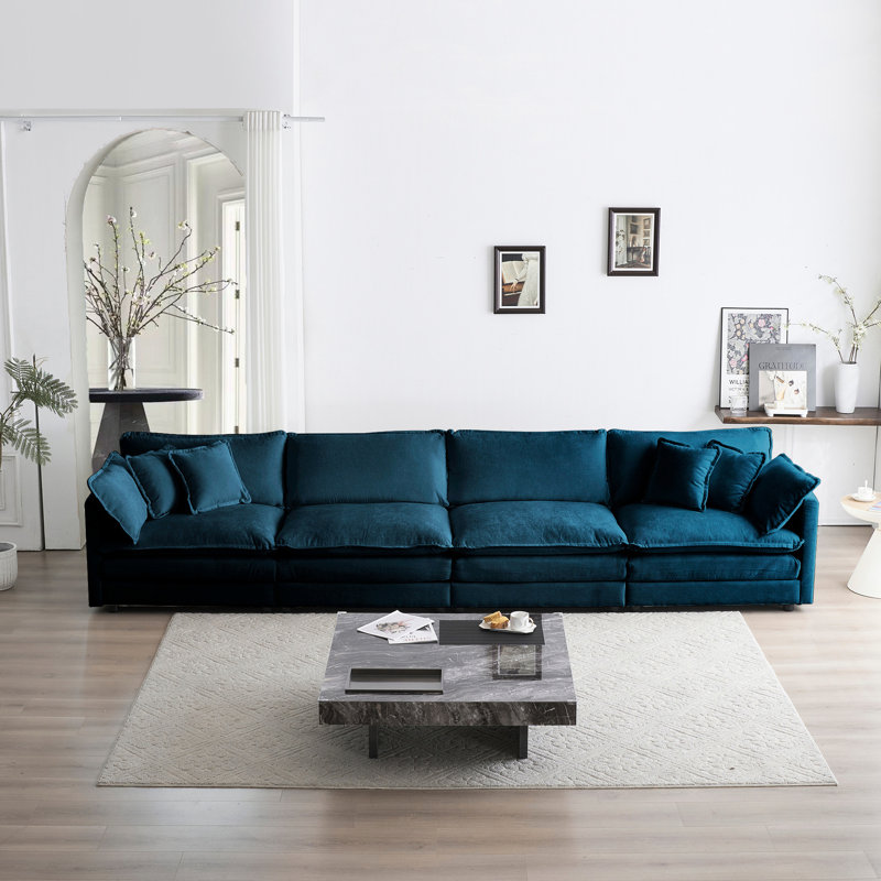 Canapé modulaire en chenille bleu: qualité, ambiance relaxante - canapé 4 places avec structure