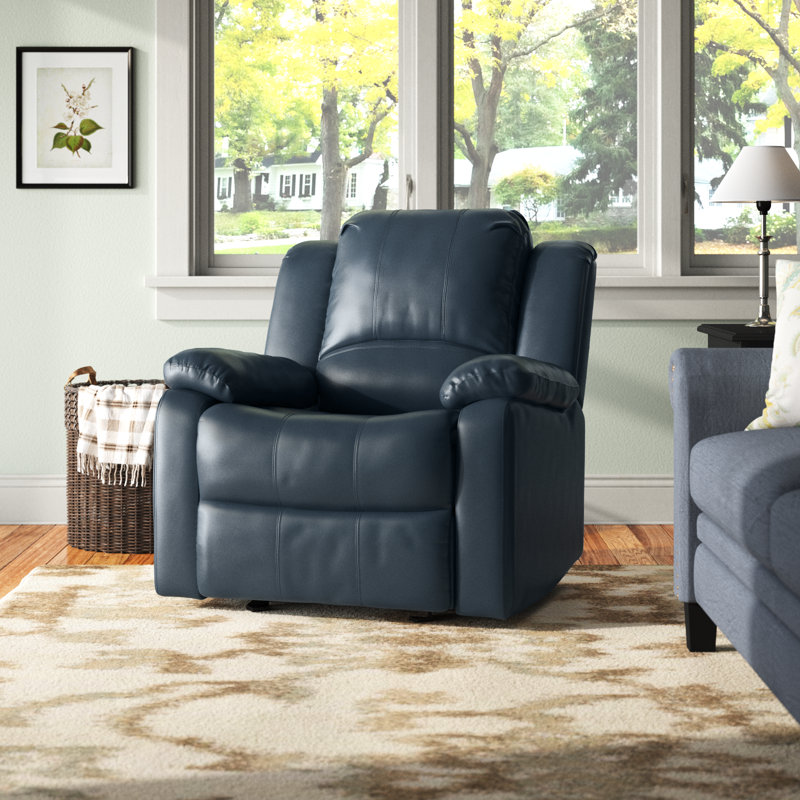 Kahler 37.75" Wide Faux Leather Manual Glider Recliner, Midnight Blue Faux Leather