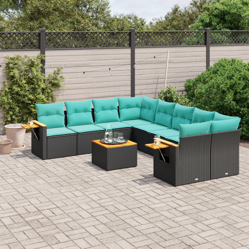  Ensemble de canapé de patio 9 pièces avec coussins en rotin de polyester noir (États-Unis seulement)