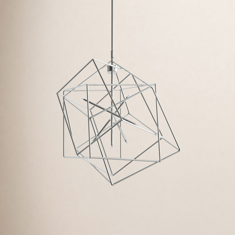 Lustre géométrique unique à 7 lumières Ezo, Chrome