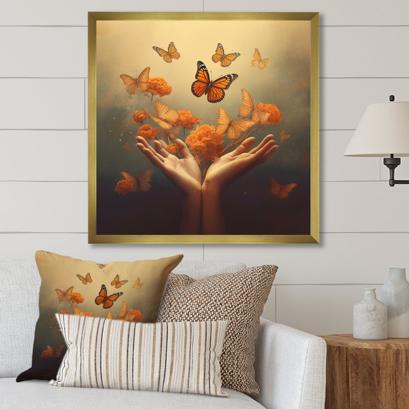 «Blossoming Butterfly Blessing Mudra» sur impression sur toile, H 30 po x l 30 po x P 1 po, Cadre doré à une seule photo