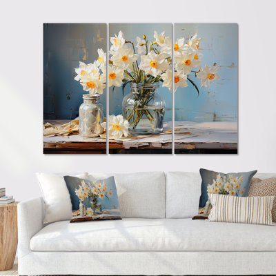 «Daffodils Farmhouse Still Life» - ensemble d'art mural sur toile jonquilles