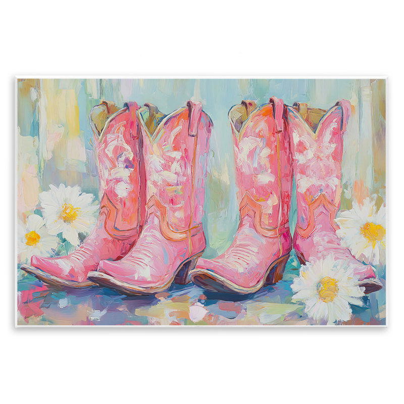 Plaque murale paires de bottes de cow-boy roses, design par Tina LeCour, H 13 po x l 19 po
