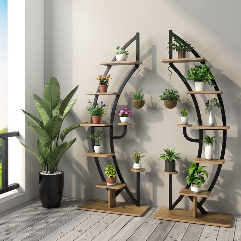 Plant Stand - Set of 10, Black/Walnut