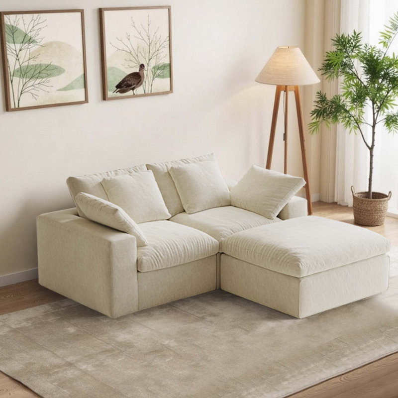 Canapé modulaire segmenté 79 pouces, canapé à compression de style minimaliste moderne avec repose-pieds, Beige